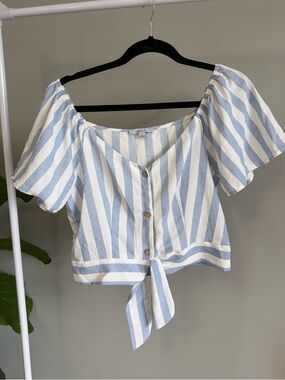 Blashe Blue and White Striped Short Sleeve Off Shoulder Nautical Blouse Size L
